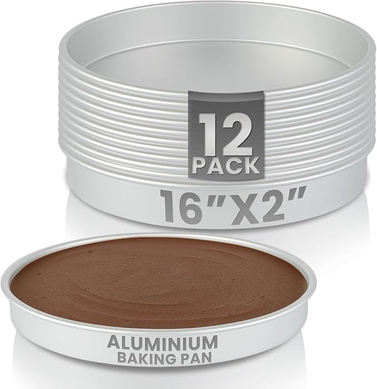 Restaurantware-Met Lux 16 x 2 Inch Straight-Sided Baking Tins, 12 Round Cake Pans - Oven-Ready, Freezable, Anodized Aluminum Round Baking Pans, Greaseproof, For Layer Birthday Cakes