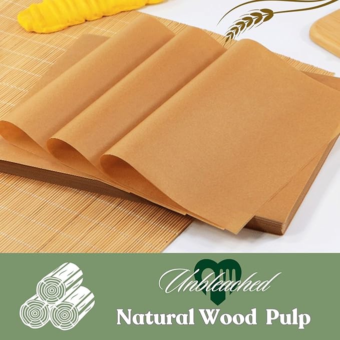 100 Pcs Unbleached Parchment Paper Baking Sheets, 10x14 Inches Non-Stick Precut Baking Parchment, Perfect for Baking Grilling Air Fryer Steaming Bread Cup Cake Cookie