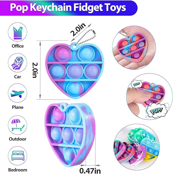 Pop Fidget Toys Bulk Its Valentines Day Gifts for Kids Classroom 30 Pack Valentine Party Favors for Kids Mini Pop Heart Keychain It Fidget Toy Fidgets for Classroom Prizes Birthday Goodie Bag Stuffers