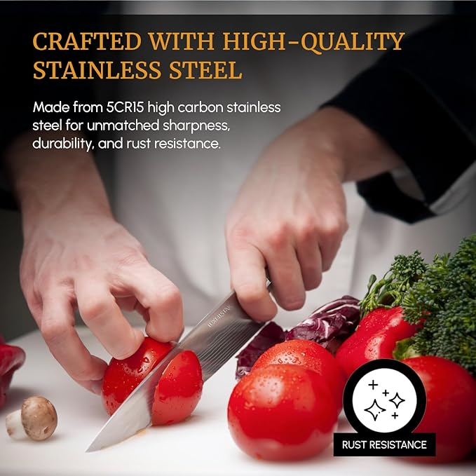 Chef Knife 8 Inch High Carbon Japanese Steel Ultra Sharp with Ergonomic Pakka Wood Stylish Handle, Durable 5CR15 Grade Blade Razor Edge, Gift Box for Family and Friends