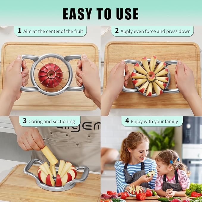 LIIGEMI 5.5 Inch Extra Large Apple Slicer,12-Slice Thin Apple Slicer and Corer,Cutter, Divider, Wedger for Fruits and Vegetables，Gifts for Mom，Sharp and Sturdy，Easy to Use（Silver）