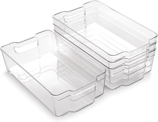 BINO | Stackable Storage Bins, X-Large - 4 Pack | THE STACKER COLLECTION | Clear Plastic Storage Bins | Organization Containers for Pantry & Fridge | Multi-Use Organizer Bin | BPA-Free