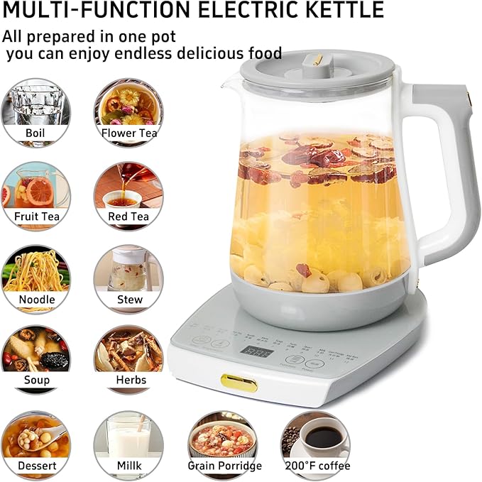 Health Pot Electric Kettle with Infuserand stew pot,Smart Fruit Hot Tea Maker, Temperature Control and Tea Keep Warm, 12 Functional Procedures, 1.8 Liters of Capacity