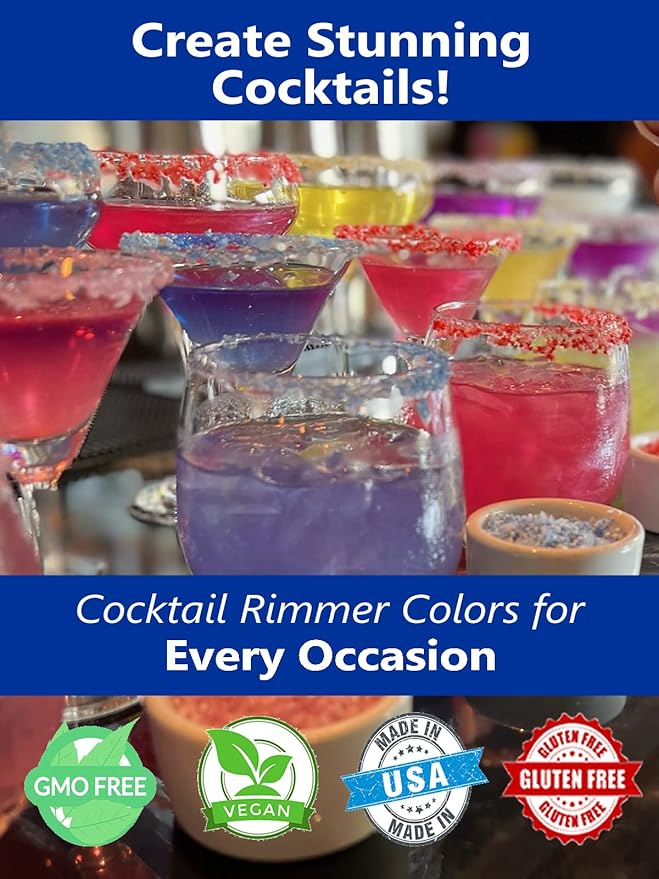 Snowy River Americas Cocktail Sugar - Naturally Colored 4th July Red, White & Blue Sugar for Cocktail Rimming, Baking & Decorating, Medium Crystal (Americas, 3oz Gift Bottle)