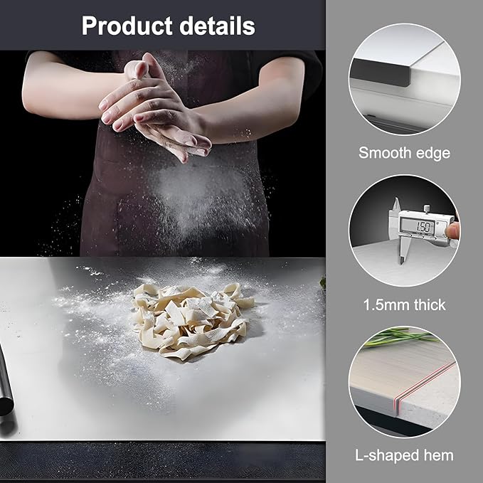 304 Stainless Steel Cutting Board – Stainless Steel Kitchen Chopping Boards Non-Slip, Dishwasher Safe – Ideal for Meat, Vegetables, Fruits, Bread & Baking – Commercial & Home Use (23.6 * 19.6in)