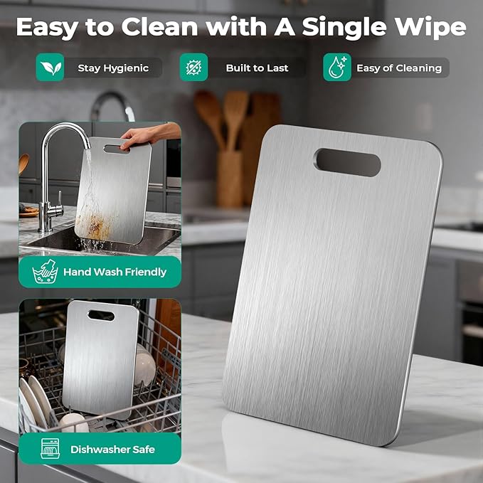 Katuchef Titanium Cutting Board - Upgraded 100% Pure Titanium Cutting Boards for Kitchen Non Toxic, Double-Grade Hygiene Durable Non Moldy Dishwasher Safe Meat Fruit Metal Board (1PC 11 * 15.5 Inch)