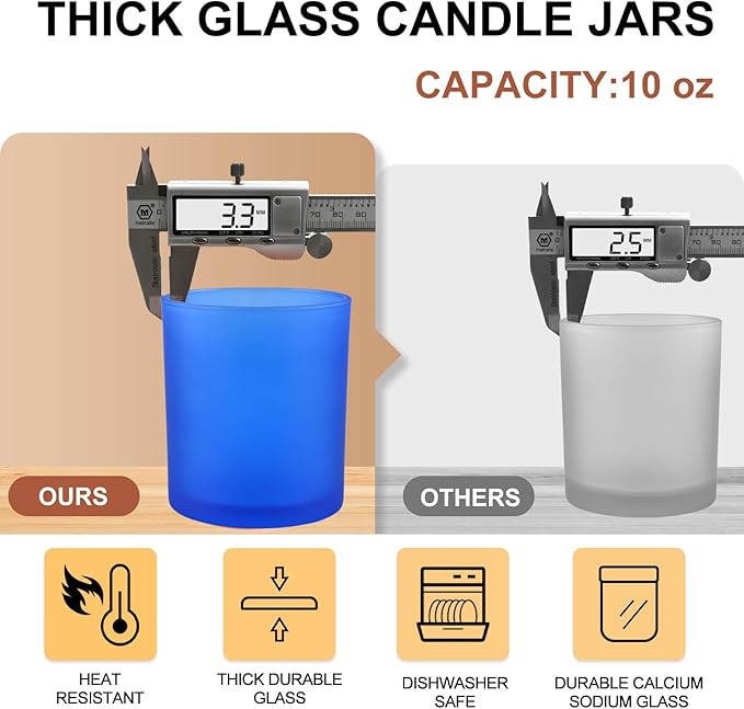 10 OZ Thick Candle Jars for Making Candles 15 Pcs, Empty Jars with Wood Lids for Candle Making, Sample Container, Frosted Blue