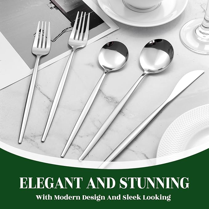 NOCCUR 40-Piece Stainless Steel Silverware Set for 8 - Utensils Set Include Knives Spoons and Forks - Mirror Polished for Home&Party