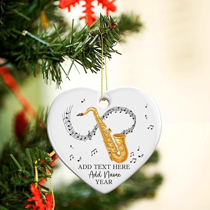 Personalized Saxophonist Christmas Ceramic Ornament 2025, Custom Text Name & Year Saxophone Player Xmas Ornament, Saxophone Musical Instrument Ornaments for Xmas Tree, Gifts for Music Lovers