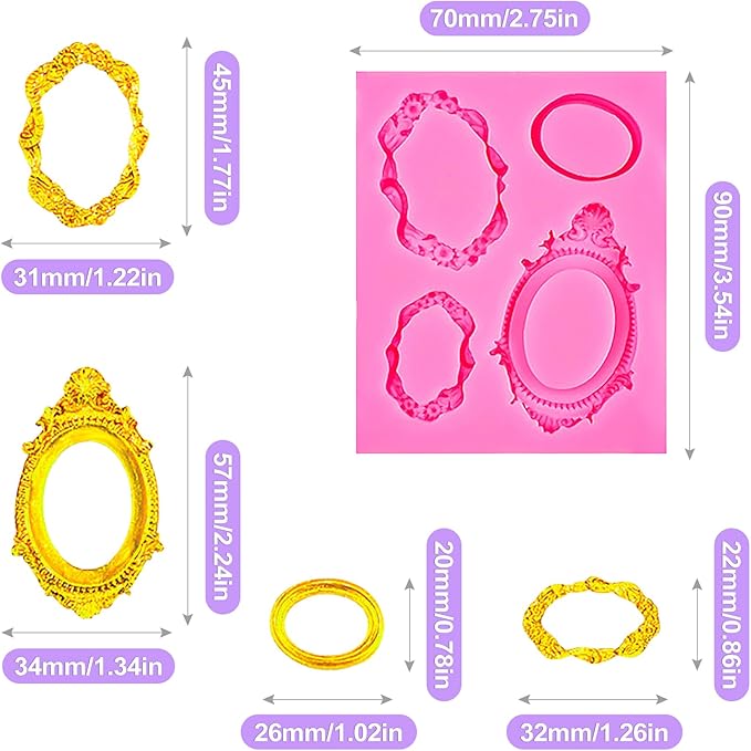 Baroque Fondant Molds Set - 3 Pcs with Crown, Vintage Photo Frame Shapes for Cake Decorating, Cupcake Toppers, Gum Paste, Chocolate, Candy, Polymer Clay Making