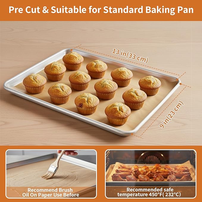 MakMeFre Parchment Paper Baking Sheets 200 PCS 9"x13" Pre Cut Non-Stick Baking Tray Mat,Oil Resistant and Waterproof Baking Paper,Fit for Food Baking,Cooking,Grilling,Air Fryer and Steaming