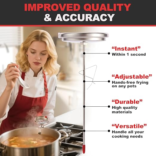 Upgraded Candy Thermometer Waterproof IP67 - Oil Thermometer for Frying with Clips - 9" Side of Pot Rainbow dial Thermometer Deep Fry for Oil Candy Candle BBQ - Silver XL