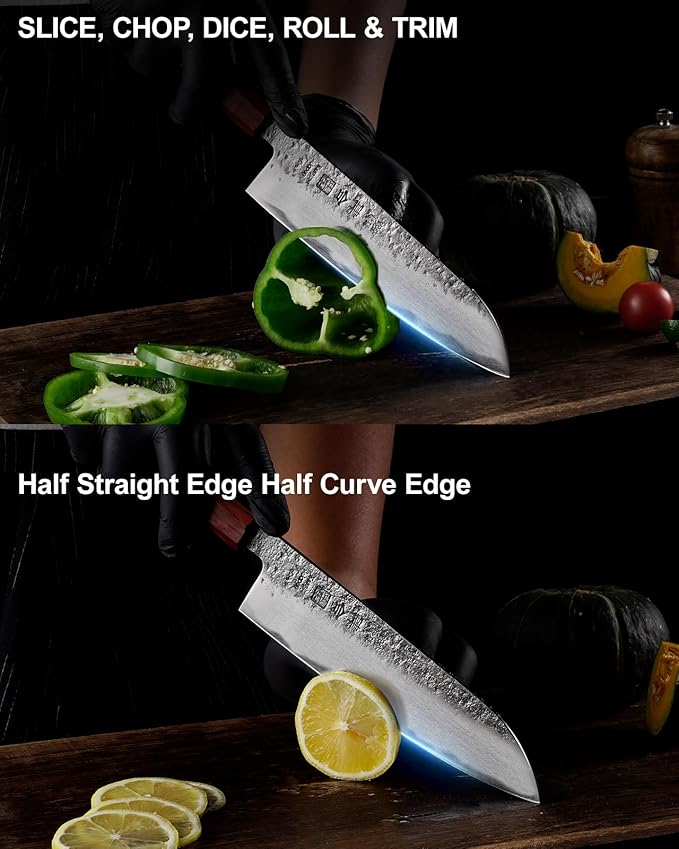 7 inch Razor Sharp Santoku Knife, AUS-8 Alloy Steel 18cm Japanese Chef Knife with Eboy Handle, Chefs Knife with Premium Gift Box (WA Series)