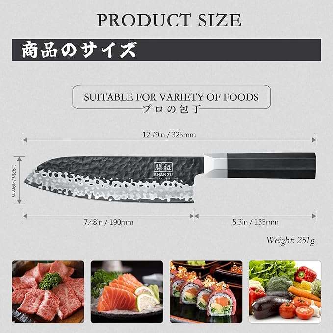 SHAN ZU Customize Chef Knife 7 Inch, High Carbon Steel 10Cr15Mov Professional Knife, Sharp Cooking Knife with G10 Handle Dishwasher Safe, Mothers Fathers Bithday Day Gifts for Women Mom Men Dad