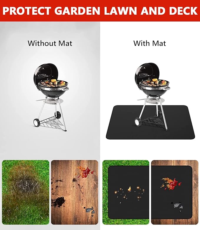 75 x 40 inch Under Grill Mats for Outdoor Grill, Double-Sided Fireproof Deck and Patio Protector Mat, Waterproof Oil-Proof BBQ Floor Pad Indoor Fire Pit Fireplace Mat