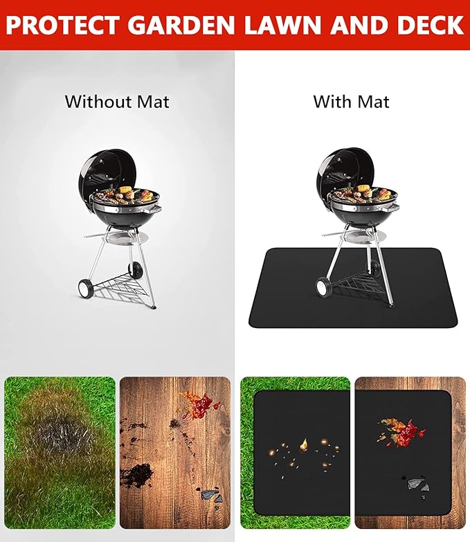 48 x 30 inch Under Grill Mats for Outdoor Grill, Double-Sided Fireproof Deck and Patio Protector Mat, Waterproof Oil-Proof BBQ Floor Pad Indoor Fire Pit Fireplace Mat