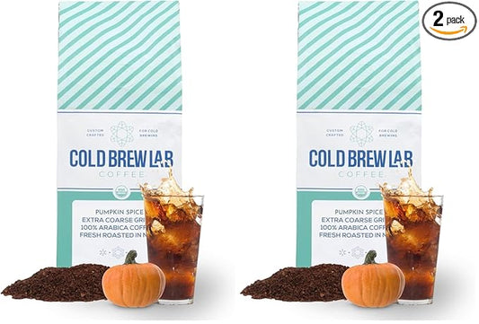 Cold Brew Organic Coarse Ground Flavored Coffee, Pumpkin Spice Flavor, Dark Roast, Colombian Supremo, Coarse Grind for Cold Brew Coffee & French Press,1 LB (Pack of 2)