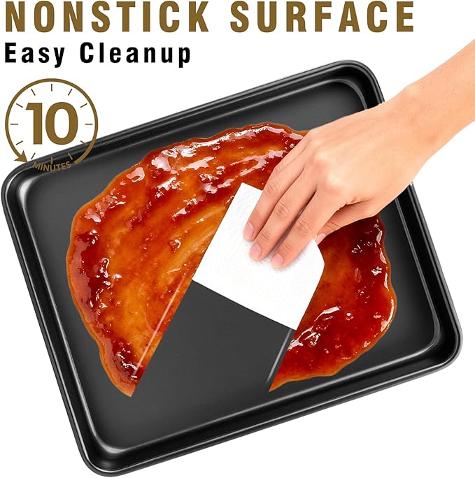 Toaster Oven Pans Set of 2, Shinsin 11-Inch Nonstick Baking Sheet Pans and Trays, 1/8 Thicker Replacement Small Baking Tray Accessories for Cookie, Non Toxic and Easy Clean and Diswasher Safe,Black