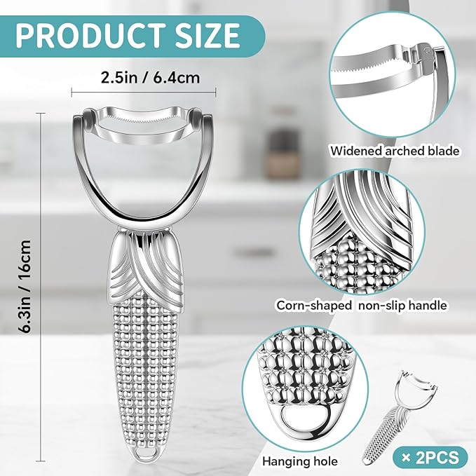 2 Pcs Corn Peeler for Corn on The Cob Stainless Steel Stripper Tool with Aluminum Alloy Handle Kernel Stripper Remover, Comfortable Grip and Light Weight