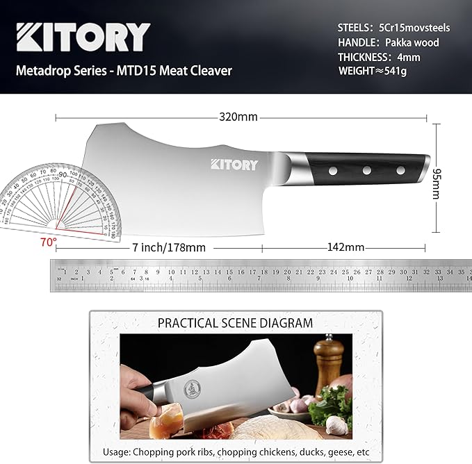 Meat Cleaver with Large Handle - 7 inch Kitchen Bone Chopper,German High Carbon Stainless Steel Chopping Knife with Ergonomic Wodden Handle - for Home Kitchen and Restaurant with Gifts Box