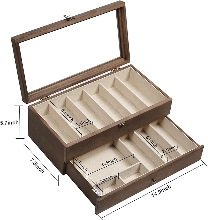 Knife Display Case, 2-Layer Pocket Knife Case Display & Storage Knives, Solid Wood Knife Case for Collections, Gift for Boyfriend Fathers Day Birthday Gifts((Walnut)