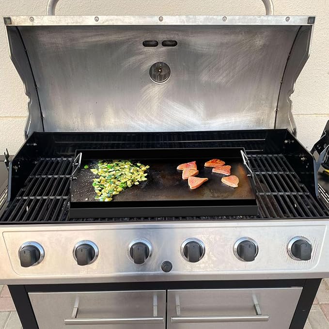 DcYourHome Universal 25" x 16" Stovetop Griddle for Gas Grill/Gas Stove, Nonstick Carbon Steel Large Griddle Pan for All Gas/Charcoal Grills Flat Top Plate, Plancha Para Cocinar, Stove Top Skillet Pan