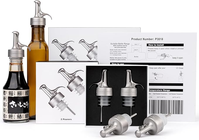 Olive Oil Spouts, Stainless Steel Pour Spout, Olive Oil Pour Spout for Dispenser, Pour Bottle Spouts, Suitable for Beverage,Vinegar and Sauce for Home Kitchen -6PCS