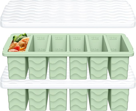 1/2 Cup Silicone Freezer Molds with Lid, 2-Pack Silicone Freezer Trays for Soup, Sauce & Broth – Meal Prep Containers, Large Ice Cube Tray, Oven & Dishwasher Safe