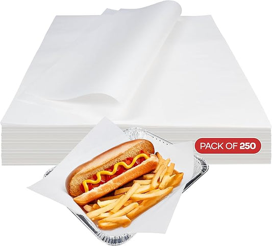 White Deli Paper Sheets, 12" x 12" (250 pcs.) - USA-Made Premium Food Basket Liners - PFAS-free Grease Resistant Deli Paper Sheets for Snack & Baking Wrap, Picnic & Party by IDL Packaging