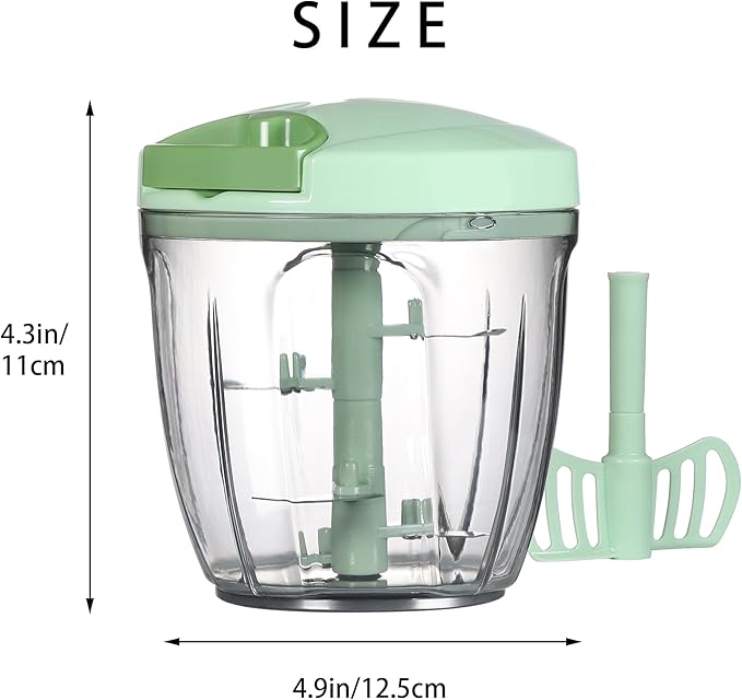 Ourokhome Manual Food Processor Vegetable Chopper, Portable Hand Pull String Garlic Mincer Onion Cutter for Veggies, Ginger, Fruits, Nuts, Herbs, etc., 900ml, Green