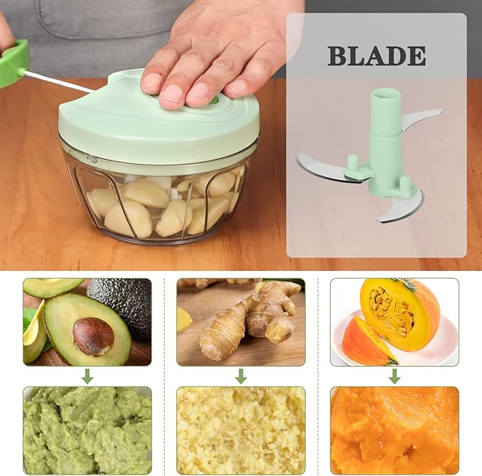 Cambom Manual Food Chopper Vegetable Cutter, Hand String Vegetable Chopper Onions Cutter for Vegetable Fruits Nuts BPA Free Food Safe Material, 550ml Green