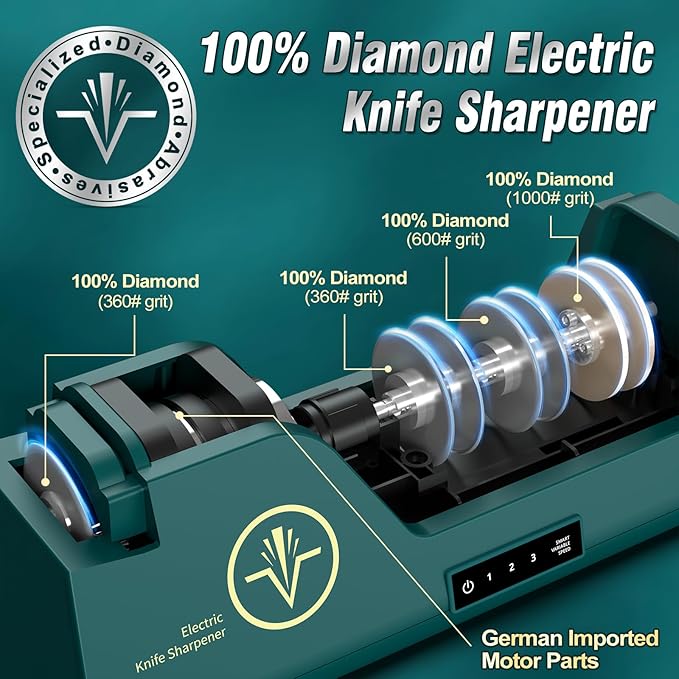 Professional Electric Knife Sharpener with 100% Diamond Abrasives & Precision Angle Guides, 3-Speed Variable 4-Stage Open Touch-Screen LCD Knife Sharpener for Straight, Serrated Edges, Scissors & Axes