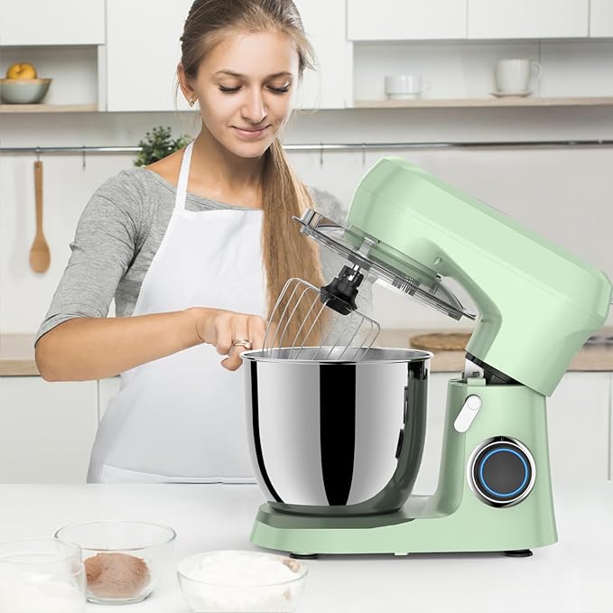 Stand Mixer, 5.5 Quart, 10 Speed Tilt-Head Kitchen Mixer, Copper Motor, Household Food Mixer with Bowl, Flat Beater, Dough Hook, Egg Whisk (450W Green)