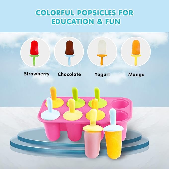Miaowoof Silicone Popsicles Molds for Toddlers, 8-Cavity Non-BPA Premium Silicone Small Popsicle Molds, Ice Pop Mold with 8 Colorful Reusable Sticks for Kids (Pink)