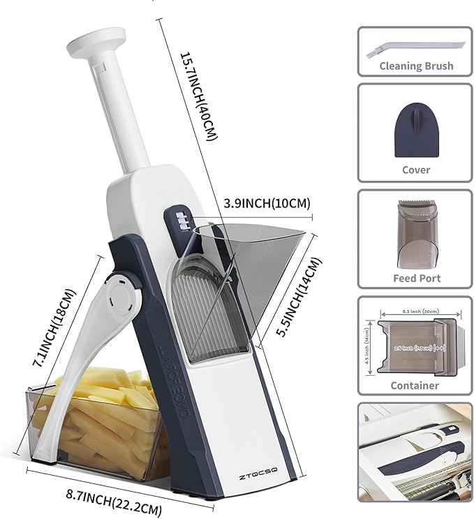 [5 in 1] Mandoline Slicer for Kitchen & Safe Vegetable Chopper & Adjustable Mandoline Slicer, can't Detachable Blade, Mandolin can Cut Slicing, Strips, Shredding, Dicing