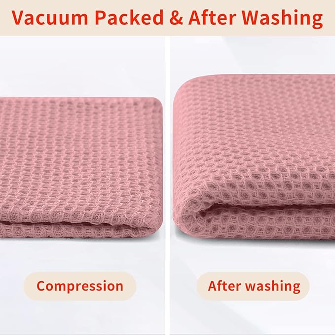 Homaxy 100% Cotton Waffle Weave Kitchen Dish Towels, Ultra Soft Absorbent Quick Drying Cleaning Towel, 13 x 28 Inches, 6-Pack, Dried Rose
