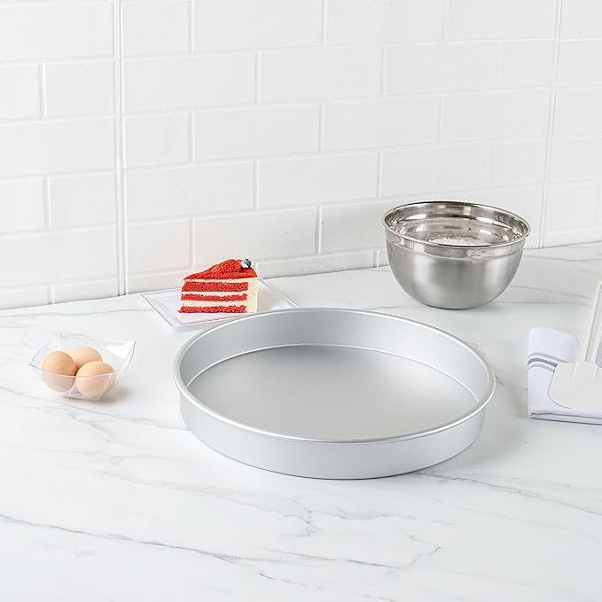 Restaurantware-Met Lux 14 x 2 Inch Straight-Sided Baking Tins, 12 Round Cake Pans - Oven-Ready, Freezable, Anodized Aluminum Round Baking Pans, Greaseproof, For Layer Birthday Cakes