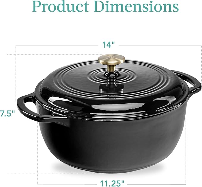 Best Choice Products 6 Quart Enamel Cast-Iron Round Dutch Oven, Family Style Heavy-Duty Pre-Seasoned Cookware for Home, Kitchen, Dining Room, Oven Safe w/Lid, Dual Handles - Black Licorice