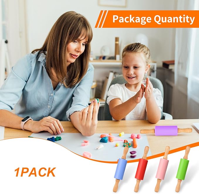 Mini Silicone Rolling Pin for Kids, Non-stick Surface Wood Handle, 9 Inch 1 Pack Blue