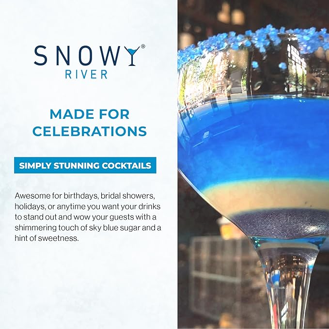 Snowy River Sky Blue, Cocktail & Margarita Sugar Rimmer - Vibrant Color Glass Rimming Sugar with Medium Crystal Texture - 80oz