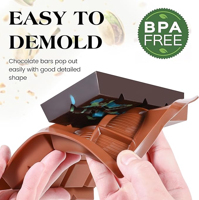1 Pc Chocolate Bar Mold Deep Dubai 0.85 Inch Stuffed Large Chocolate Molds Silicone Break Apart Thick Silicone Molds for Candy Bar (8 Snap）