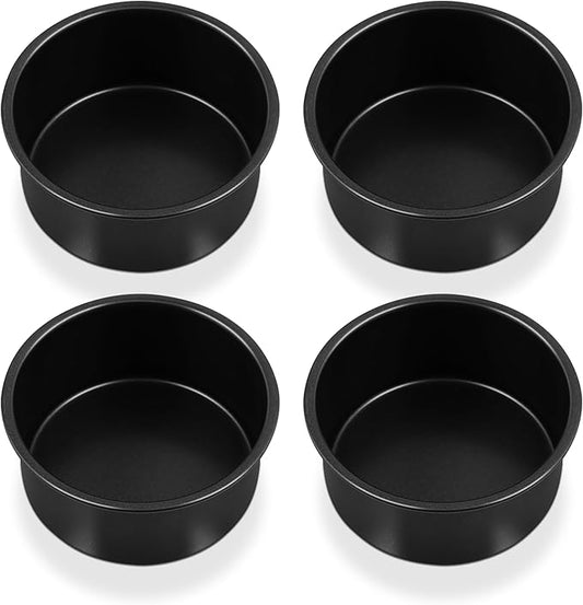 P&P CHEF Non-stick Cake Pan Set of 4, 4 Inch Round Baking Cake Pans Tins for Tier Smash Cakes, Non-Toxic & Solid, Stainless Steel Core & Leak-Proof, 4Pcs