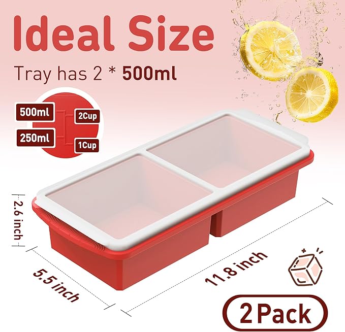 Silicone Freezer Tray with Lid Soup Freezer Container Molds with Steel Reinforced Rim Ice Cube Freezer Molds for Soup, Sauce, Leftovers, Homemade Meal Prep Containers Kitchen Accessories