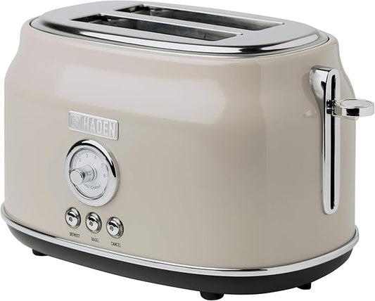 Haden Dorset 2 Slice Wide Slot Stainless Steel Toaster with Adjustable Browning Control & Non-Slip Feet, Putty & Chrome