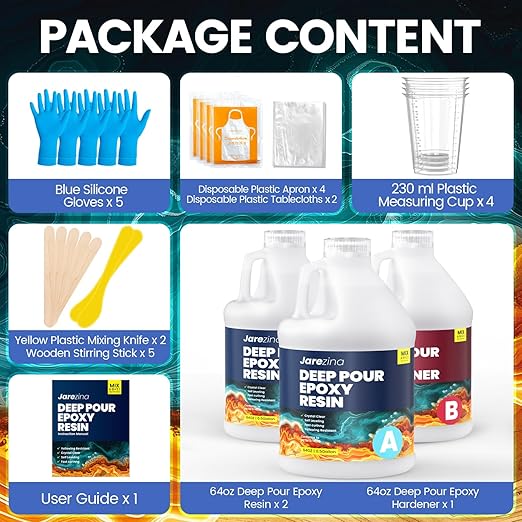 Deep Pour Epoxy Resin 1.5 Gallon Kit(2:1),2-4 Inch Super Clear High Temp Resistant Casting Epoxy Resin with Low Viscosity,Bubble Free,Low Odor Resin for River Table,Mold,Flower and Wood
