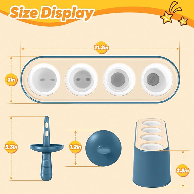 Popsicle Mold Set 4 Pieces Homemade Silicone Popsicle Maker Easy Release Ice Cream Molds Reusable DIY Pop Molds (Blue, WinterWonder Pops)