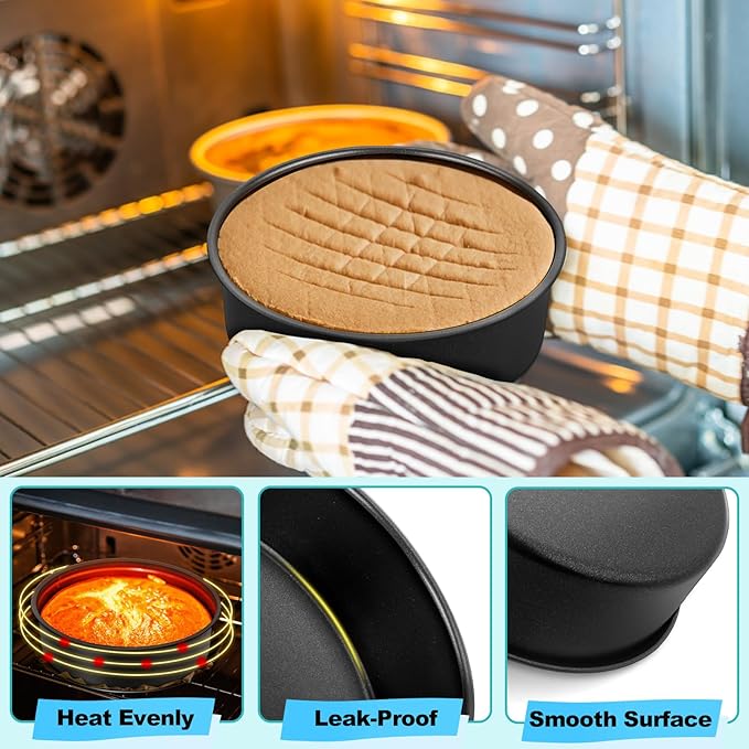 LIANYU 6 Inch Round Cake Pan for Baking, Nonstick Stainless Steel Baking Cake Pan Tin Bakeware for Birthday Wedding Party, Non Toxic Coating, 2 Inch Deep, Dishwasher Safe, Black