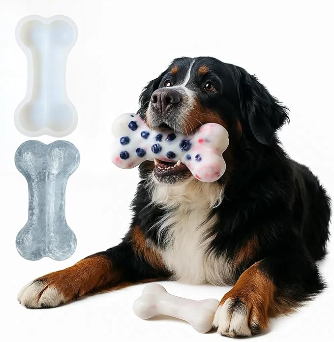 Large Silicone Dog Bone Mold 2 Pack - Large Bone Shaped Ice Cube Trays, Dishwasher Safe Non-Stick Freezer & Oven Mold for Frozen Treats, Baking, Dog Chews (White)