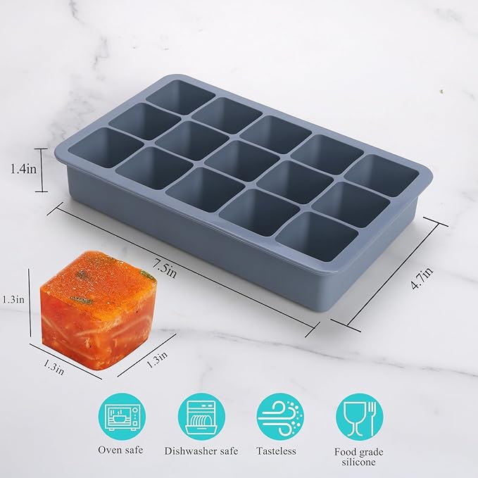 2 Tbsp Silicone Freezer Molds - Perfect for Storing Garlic, Herbs, Ginger, Pesto, Tomato Paste, Lemon Juice, Purees and More - Silicone Food Freezer Tray(Blue 2 Pack)