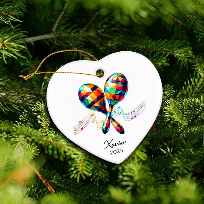 Maracas Ceramic Ornament Gifts, Personalized Maracas Musical Christmas Ornaments Decor with Name & Year, Music Lovers Ornaments 2025, Customized Instrument Player Xmas Ceramic Ornament Tree Hanging